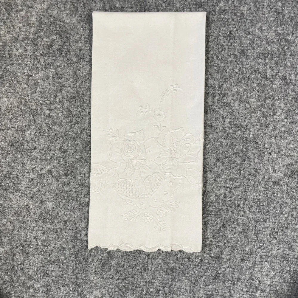 Antique Lace Hand Tea‎ Towel White Embroidered Floral Scalloped Edge